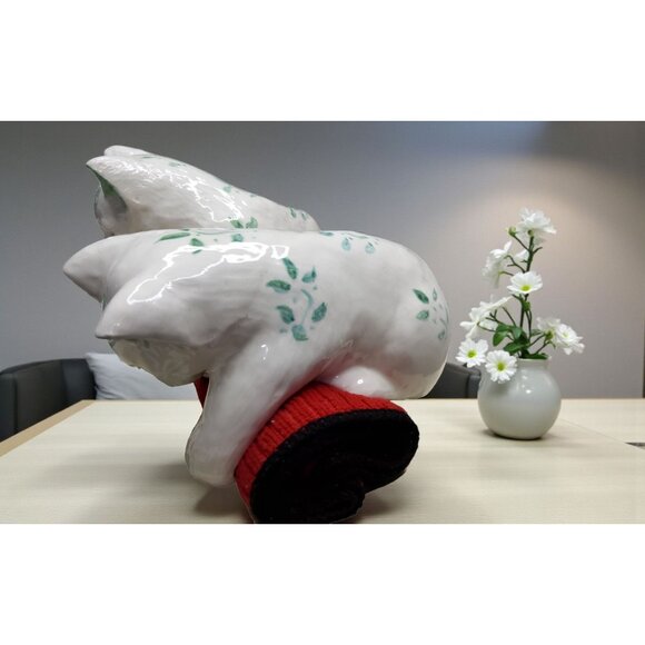 vintage ceramic cat shelf sitter pair, white with mint green, handpainted, from - Picture 4 of 11